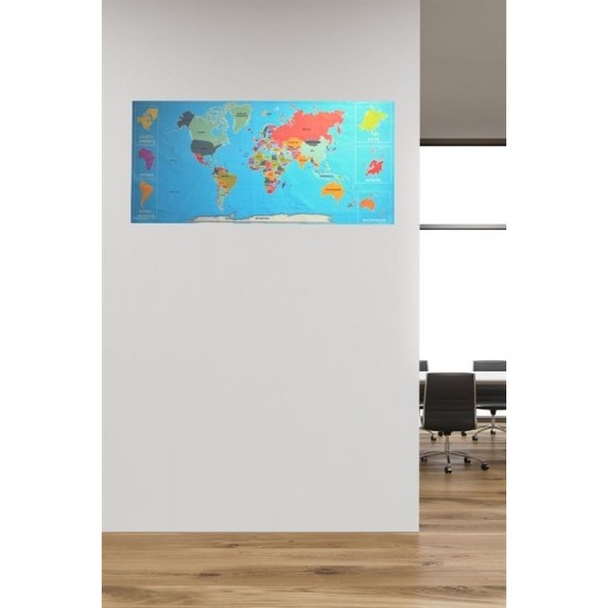 Robinanka® Renkli Atlas Dünya Haritası Manyetik Yapıştırıcı Gerektirmeyen Duvar Stickerı 118 CM * 56 CM