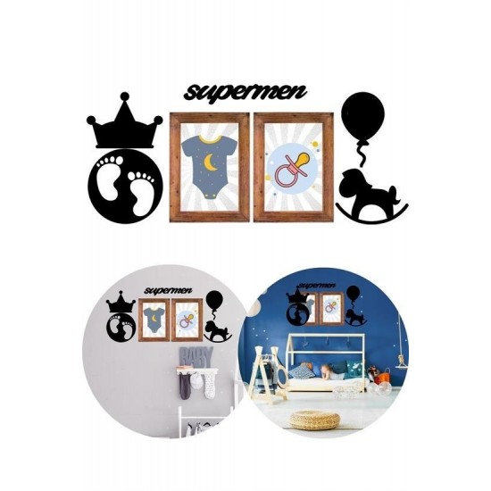 Robinanka® DECO103 Supermen Dekoratif Duvar Süsü Tablo Aksesuar Ahşap Tasarım Hediye Pano Sticker Seti