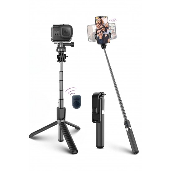 Robinanka® Fotoğraf Makinası ve Telefon Takılabilen 2si 1 Arada 2.2m Uzayan Selfie Çubuğu Kumandalı Tripod