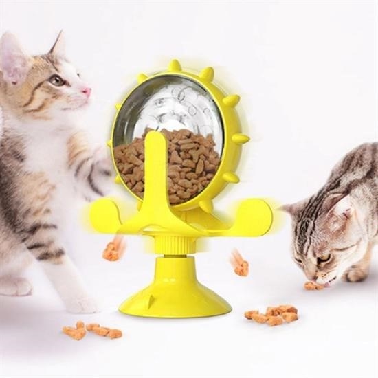 Robinanka® Vantuzlu Zilli İnteraktif Dönebilen Mama Kaplı Renkli Eğlenceli Eğitici Kedi Oyuncağı