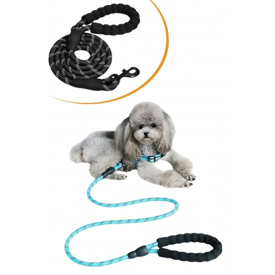 Robinanka® Reflektörlü Fosforlu Köpek Gezdirme Halatı Tasma Kayışı Metal Kancalı 130 cm 