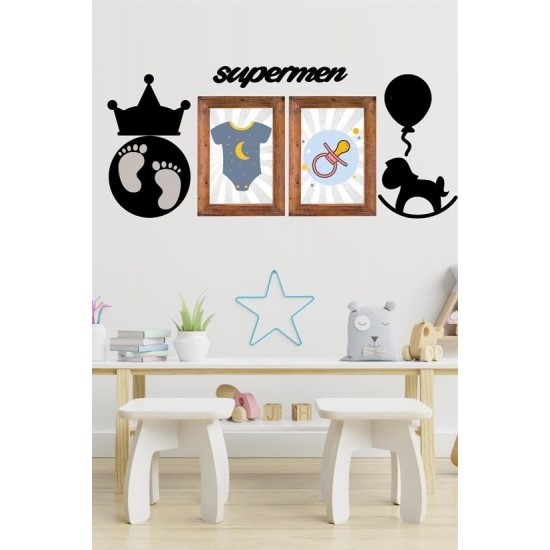 Robinanka® DECO103 Supermen Dekoratif Duvar Süsü Tablo Aksesuar Ahşap Tasarım Hediye Pano Sticker Seti