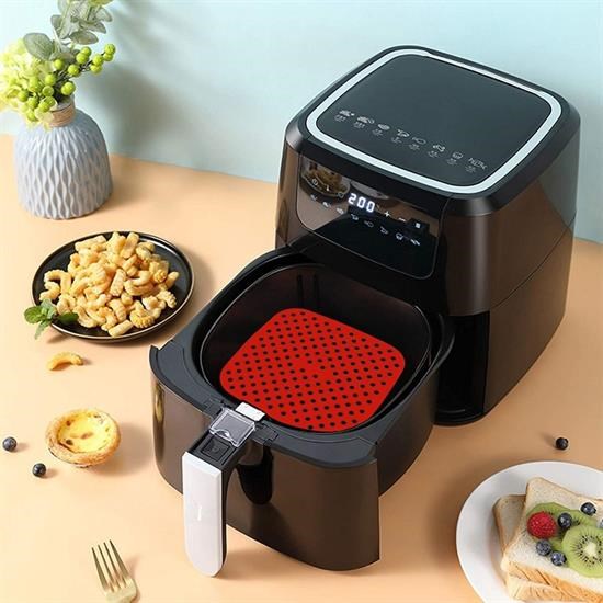  Robinanka® Renkli Isıya Dayanıklı Yıkanılabilir Silikon Fırın Ve Airfryer Kare Pişirme Matı 21,5 Cm